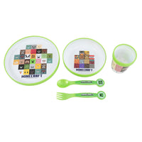 Two-tone Minecraft dining set: plate, bowl, cup, fork and spoon