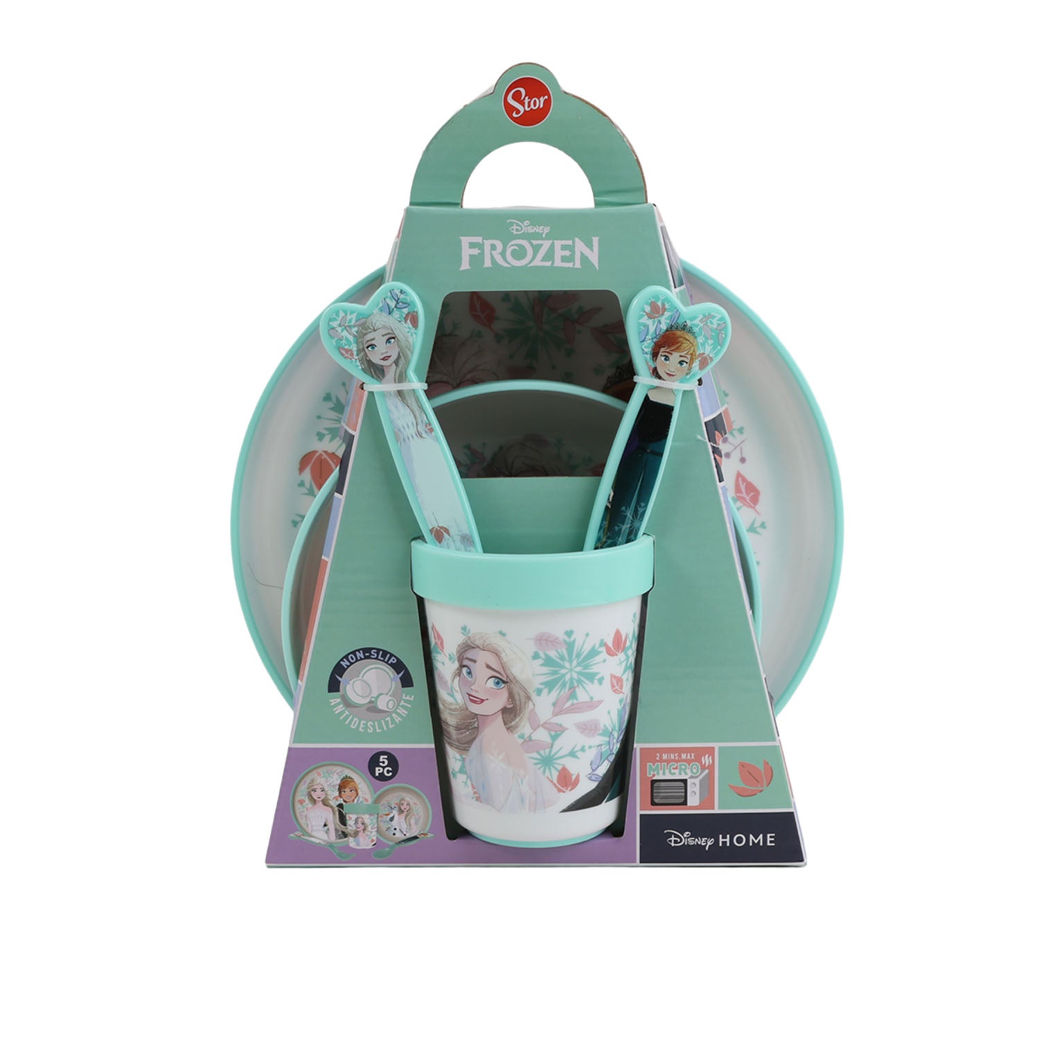 Frozen-themed dining set gift box with character cup, tray, plates, and utensils
