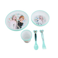Kids dining set with two character plates, cup, and two utensils