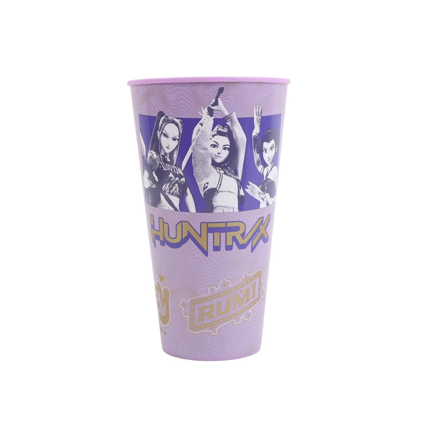 Purple 1L plastic tumbler with demon hunter artwork and front logo