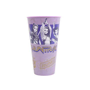 Purple 1L plastic tumbler with demon hunter artwork and front logo