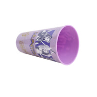Purple 1L tumbler angled view with purple rim and printed character graphic