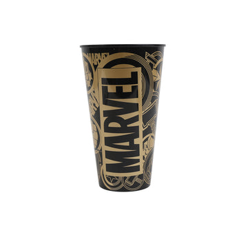 Black 1L tumbler with gold MARVEL lettering and emblem-style artwork