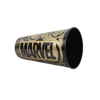 Black tumbler with gold graphic wrap and open top, 1L capacity
