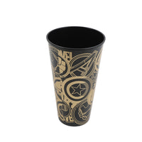 Black 1L tumbler with gold MARVEL emblem and stylized icon graphics