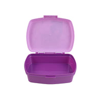 Purple sandwich box open with empty interior and snap-top lid