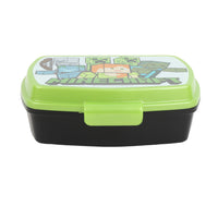 Green and black sandwich box with Minecraft-style character graphic on lid