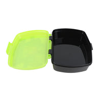Sandwich box split open: lime lid section and black base container