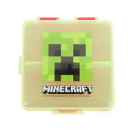 Minecraft sandwich box front: light green lid shows Creeper graphic and Minecraft logo
