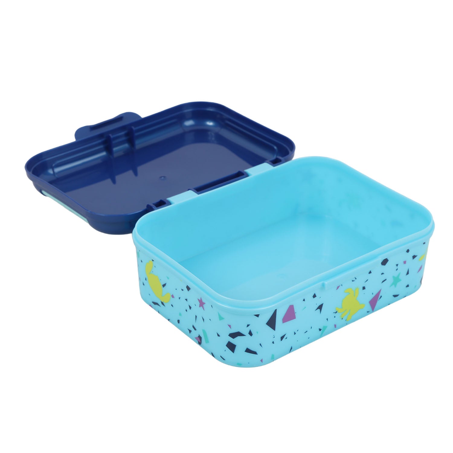 Open lunch box base and lid set: dark tray with light inner container