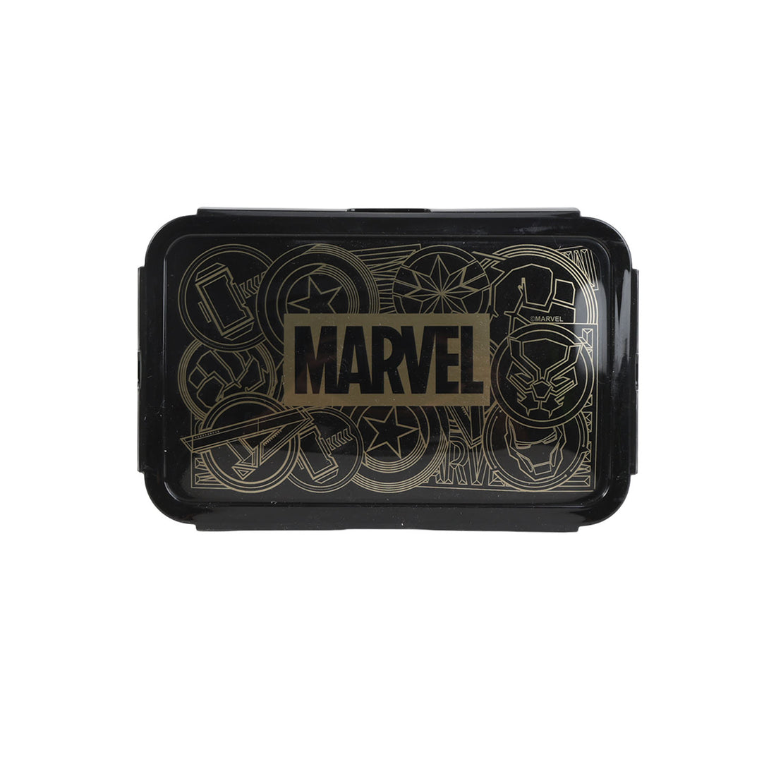 Marvel food container with black lid and gold graphic, rectangular 1190ml