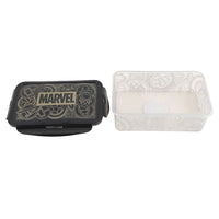 Rectangular 1190ml food container set, black and translucent with Marvel logo