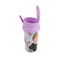 465 ml character tumbler with purple lid and straw, autumn leaf character print
