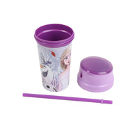 465 ml character tumbler set: purple lid, purple straw, and leaf character graphics