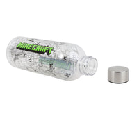 Minecraft pixel hydro bottle, clear with white/green print and silver screw cap
