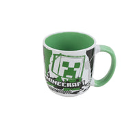 13oz ceramic mug with green interior, green handle, pixel creeper graphic