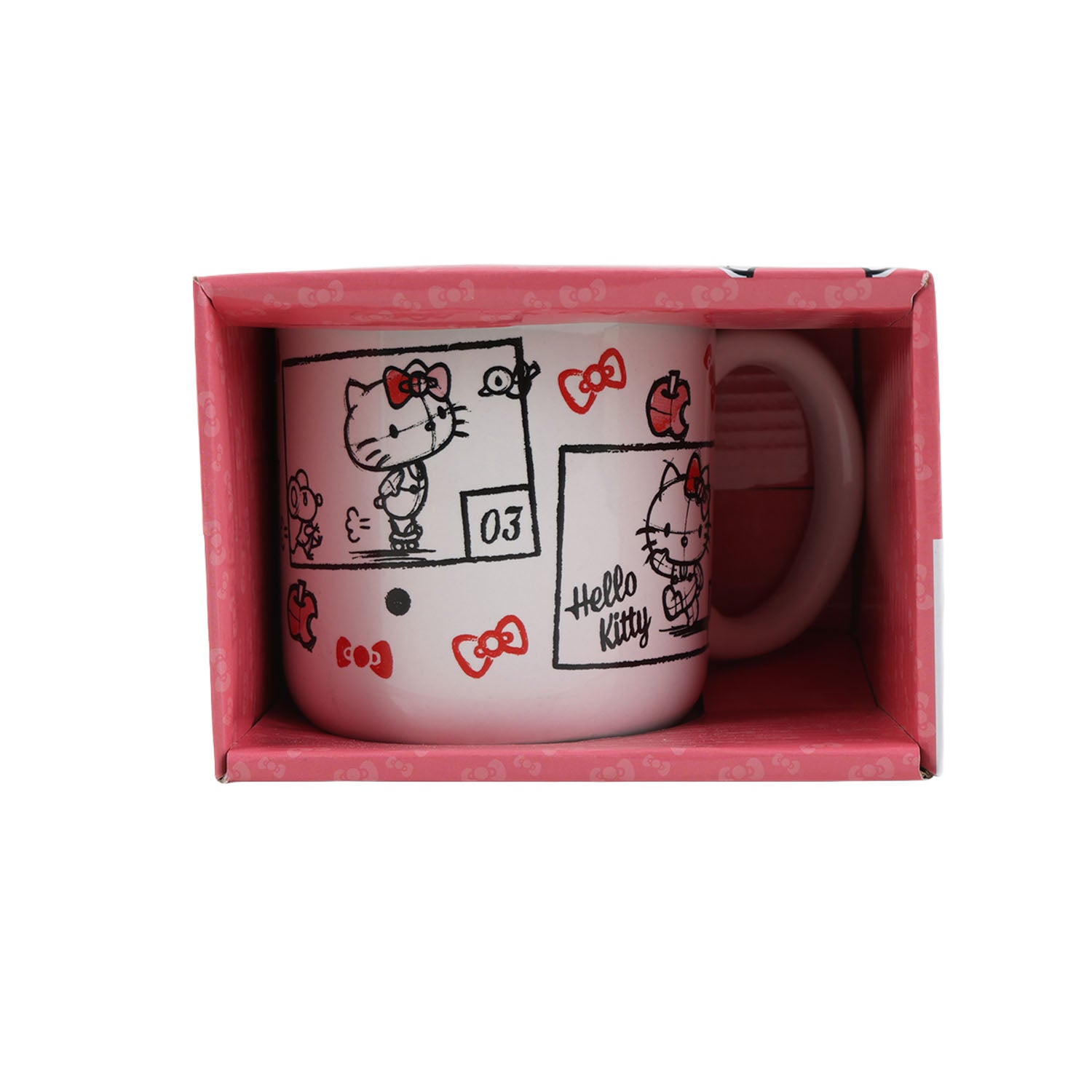 Hello Kitty breakfast mug in pink gift box, featuring cat and bow graphics