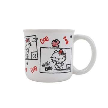 White Hello Kitty mug with Hello Kitty logo and cat figure in red heart-bow design