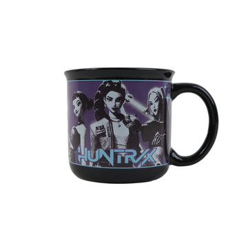 Black 14oz ceramic mug with character graphic and right-side handle