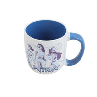 White 13oz mug with blue interior, blue handle, and purple demon hunter graphic