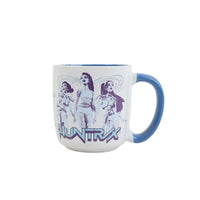 White 13oz mug with blue handle and purple K-HUNTRX character print