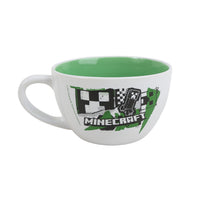 White ceramic mug with green interior and Minecraft graphic, large 23oz