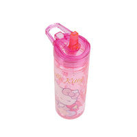 Hello Kitty large Ecozen water bottle in pink with straw and hinged lid, side graphic