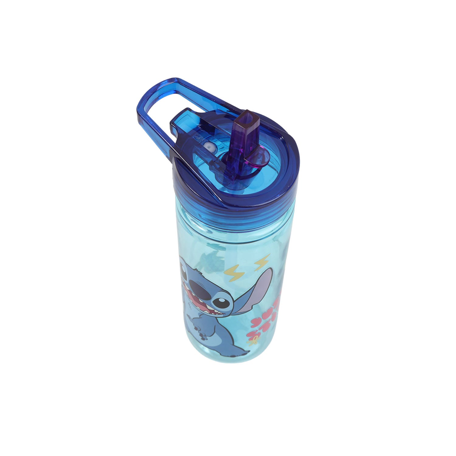 Large light-blue water bottle with flip straw lid and Stitch graphic, blue accents
