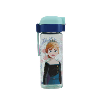 Kids plastic water bottle with teal cap and blue latch, blonde princess full print