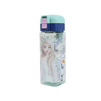 Kids plastic water bottle with blue latch and mint lid, blonde princess portrait print