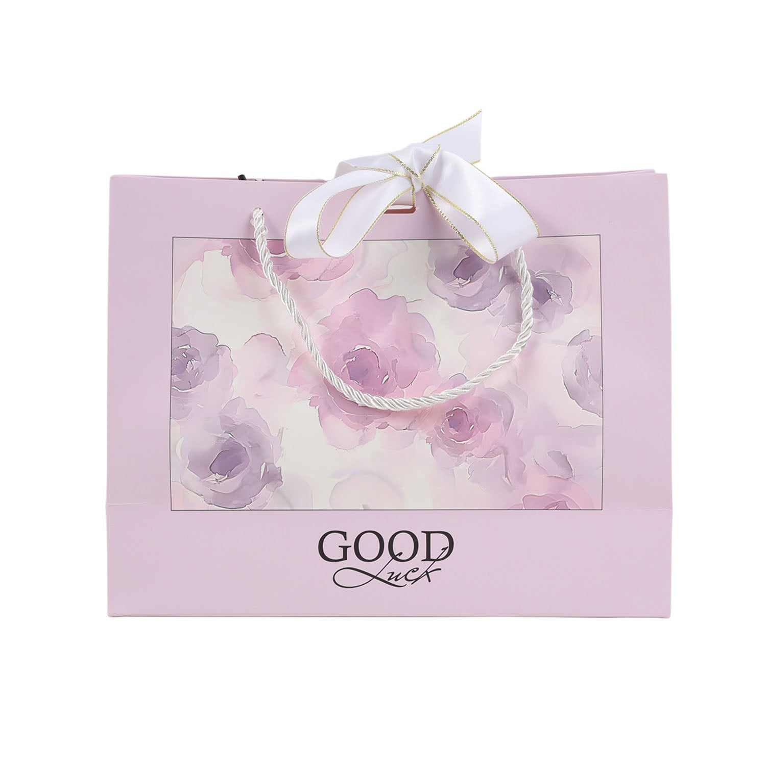 Medium gift bag with ribbon handles, light pink, floral print window