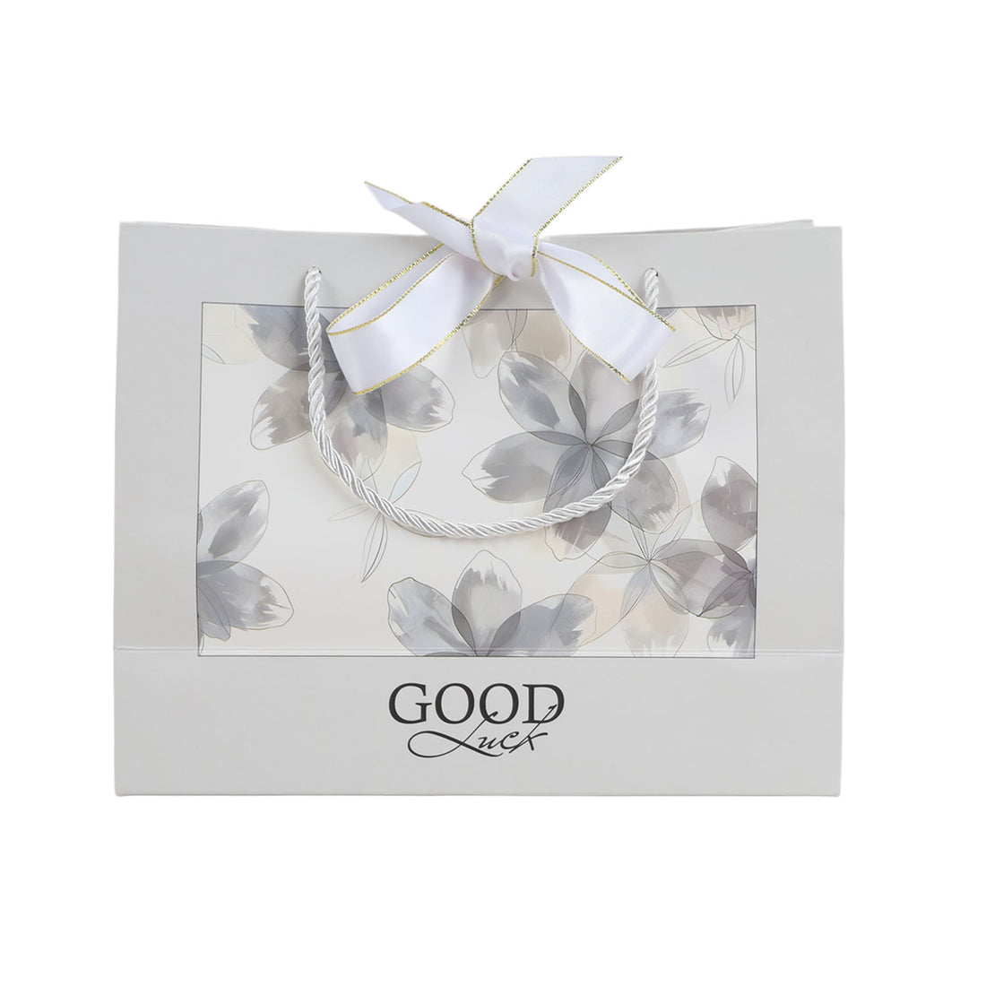 Medium gift bag with ribbon handles, gray, floral print window