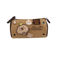 Brown acrylic marker pouch with zipper and 24 colours patch
