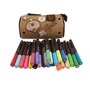 Acrylic marker set with brown pouch and 24 markers in assorted colors