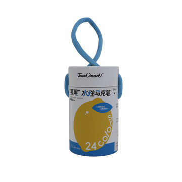24-color water-based marker set with blue carrying loop and cylindrical holder