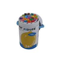 24-color water-based markers with multicolor caps in a blue-and-white holder