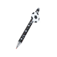 Soccer ball eraser pen with black barrel and black/white soccer ball topper