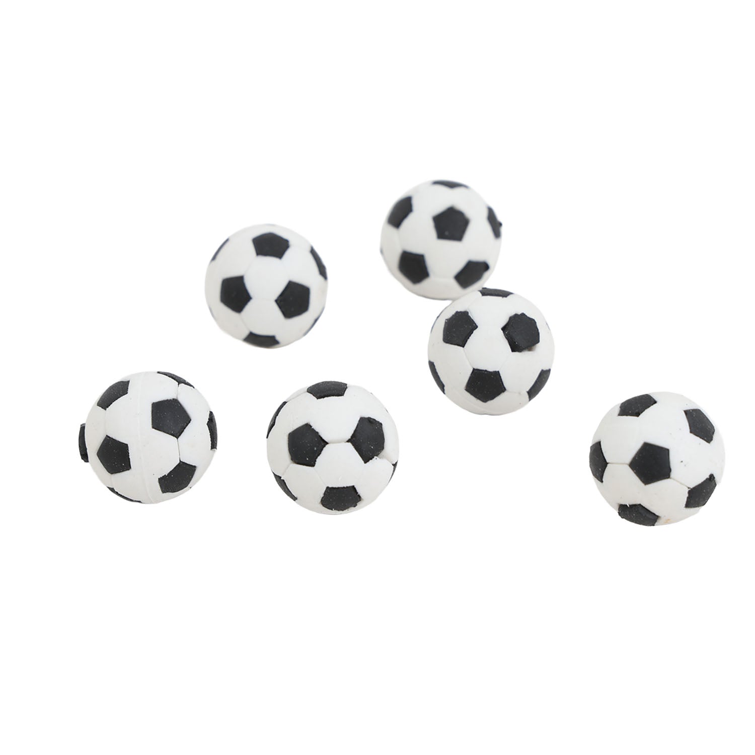 Set of soccer ball-shaped erasers, white with black pentagon patches