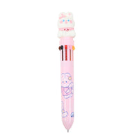 Pink multi-color pen with cute bunny cap and ten ink tips