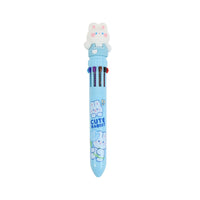 Blue multi-color pen with cute rabbit cap and ten ink tips