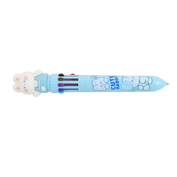 Blue multi-color pen open with visible ten ink tips and rabbit graphic