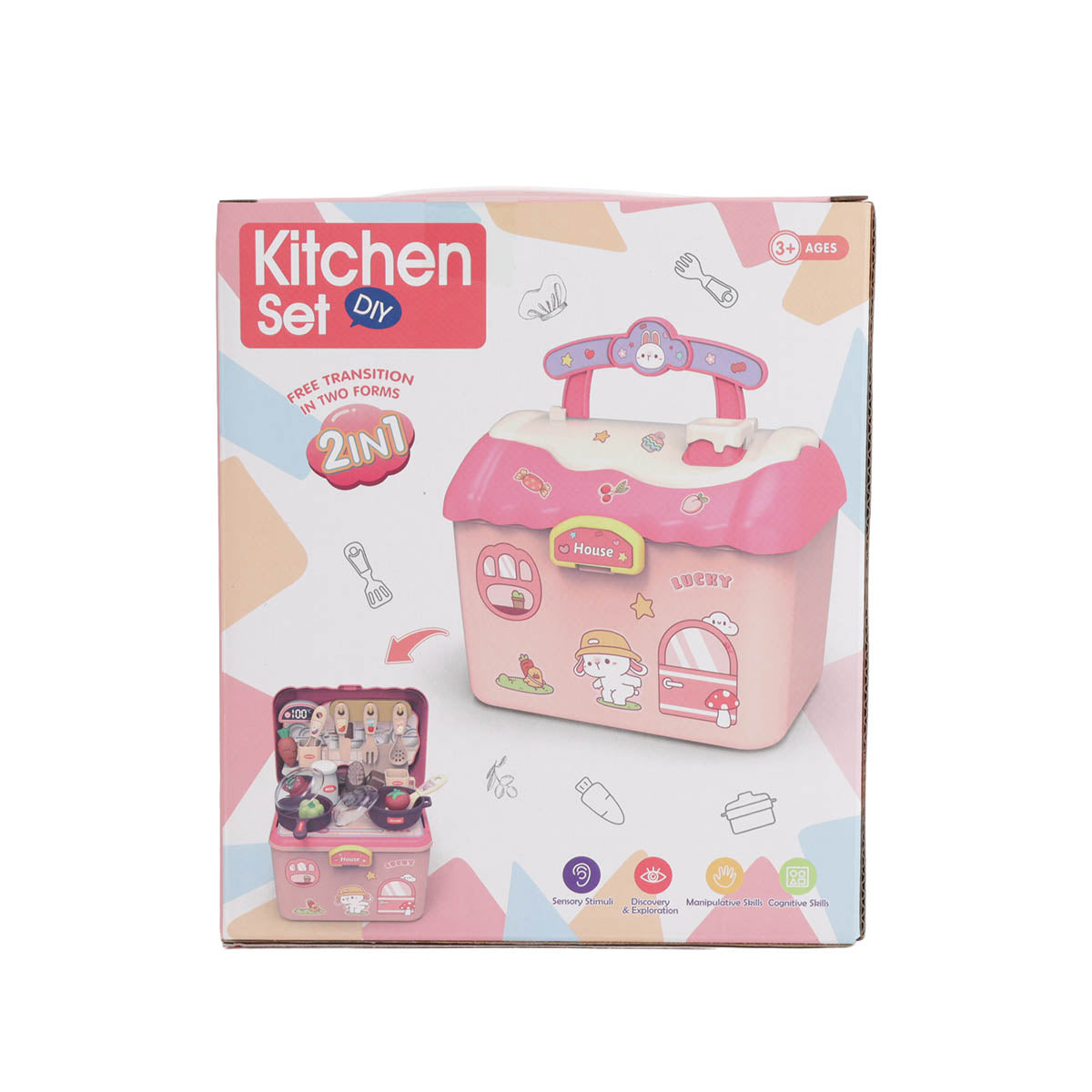 Kitchen Set DIY box packaging for pink and cream play kitchen storage cabin