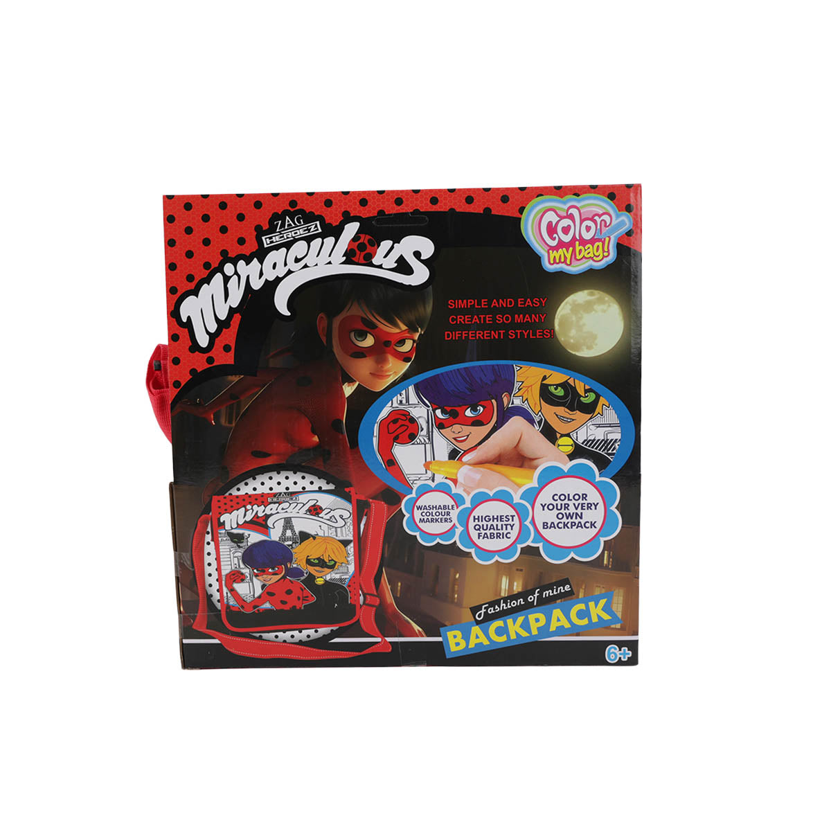 Retail box for Miraculous color-your-own backpack kit