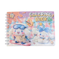 Pastel colouring book drawing notebook with spiral rings and goggles character illustration