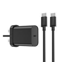 Black PD wall charger with USB-C port and dual plug prongs