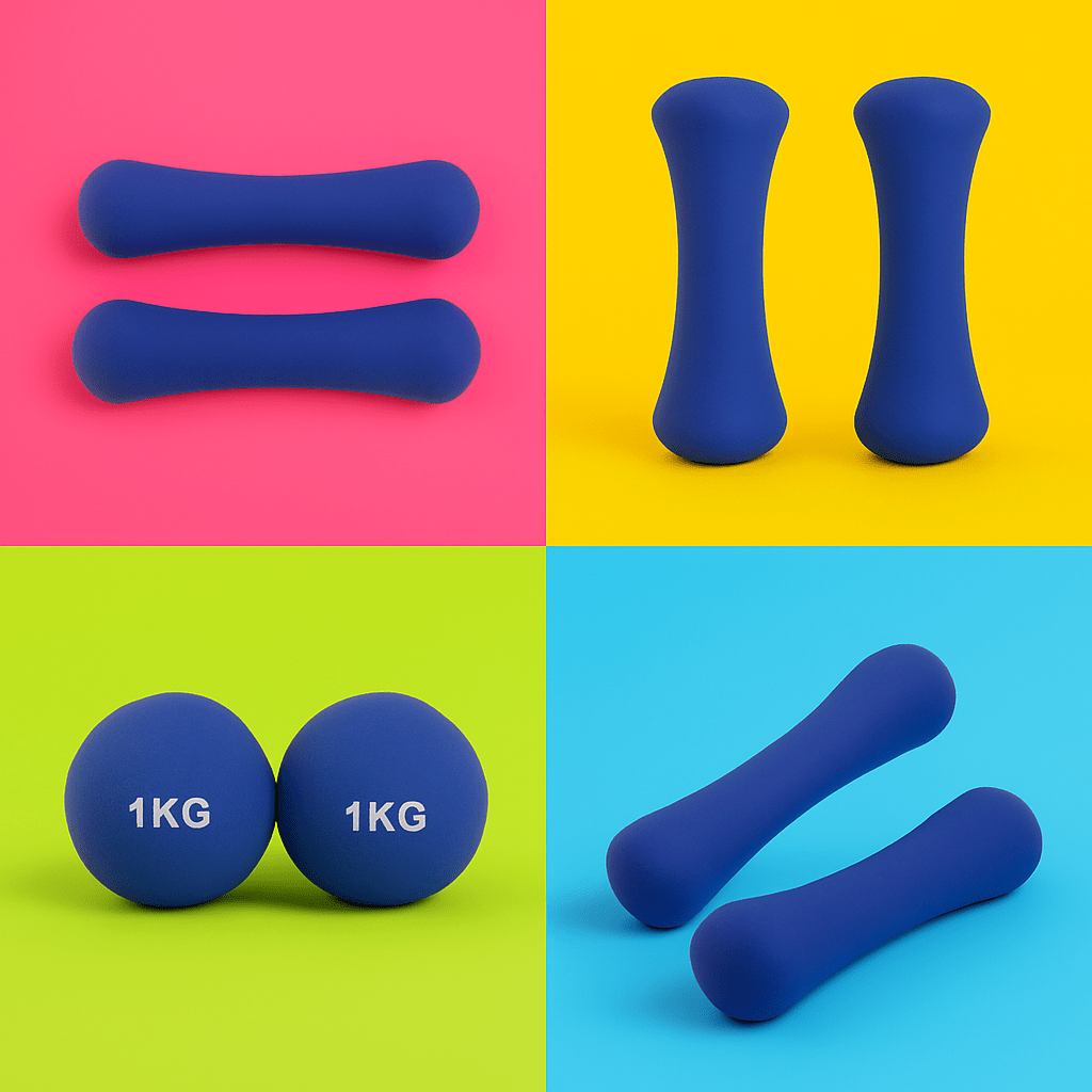 Pair of blue 1 kg dumbbells with cylindrical handles