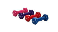 1kg hex dumbbells set in pink, purple, red and blue