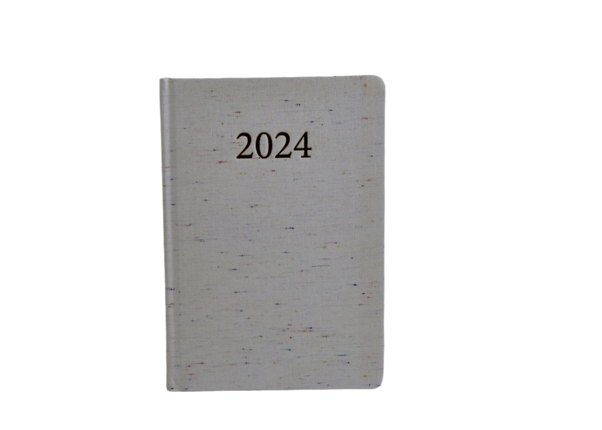2024 daily planner, dark gray cover with black '2024' label