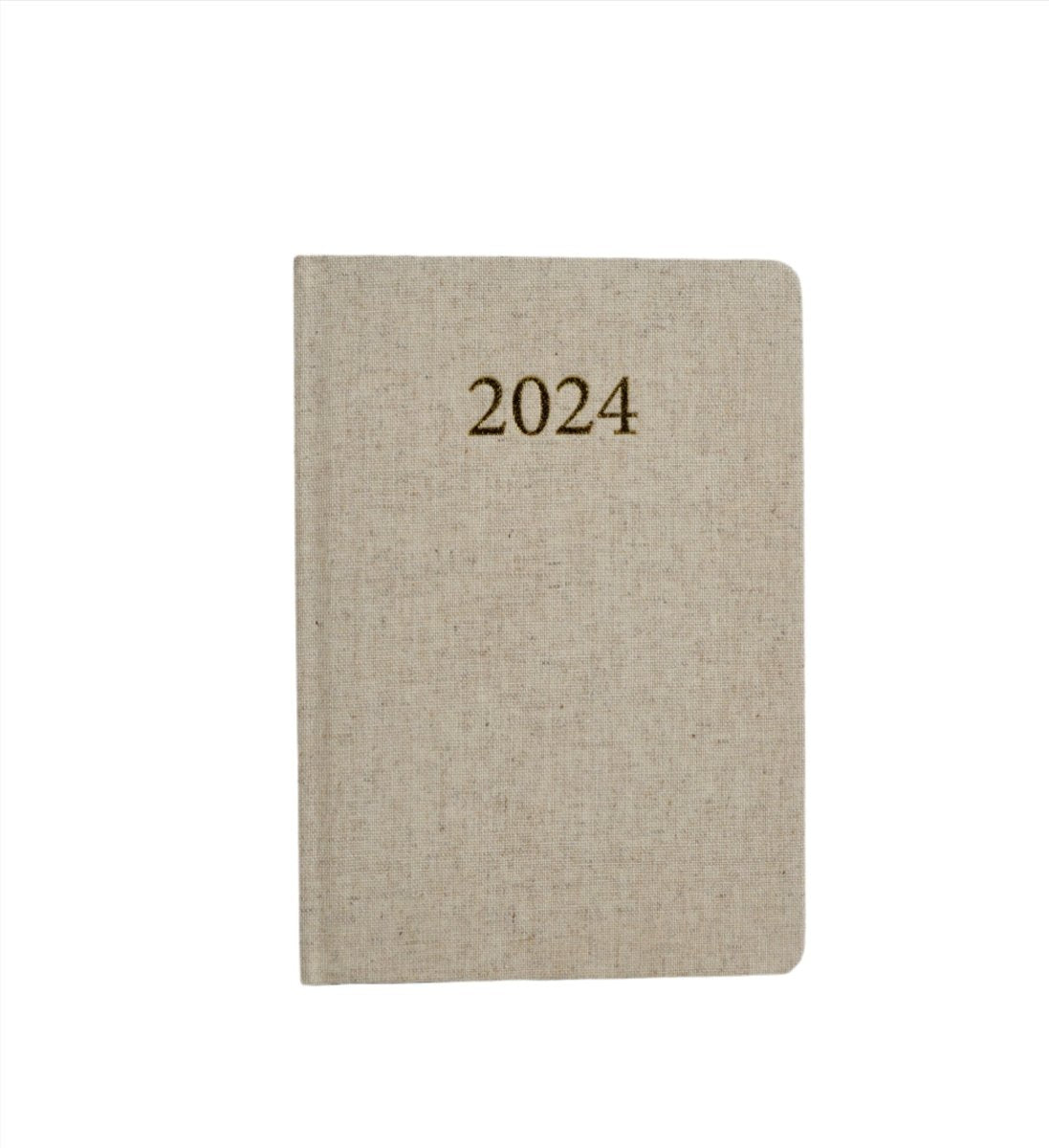 Beige linen daily planner cover with '2024' printed on front