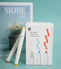 24-color double-ended watercolor pen set box with three white pens